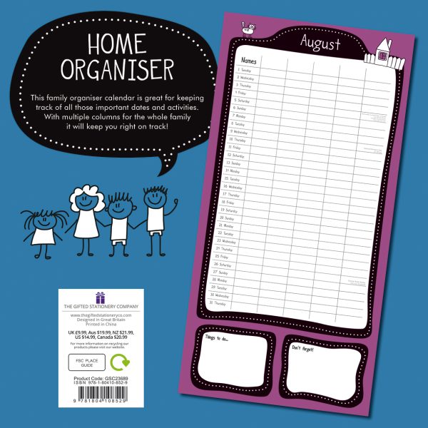 Home Family Organiser 2024 Square Wall Calendar 16 Month School Planner New Year