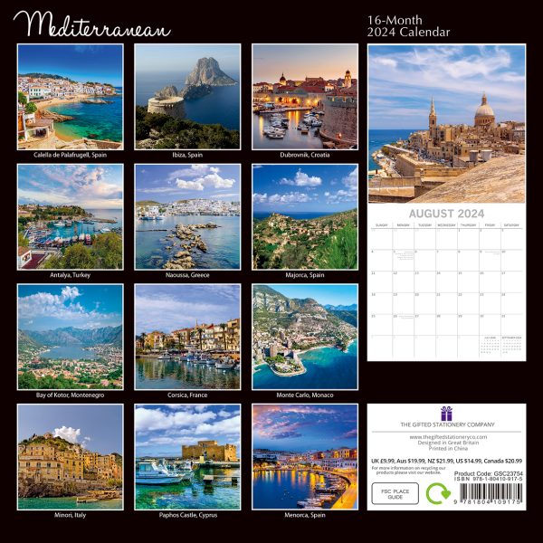 Mediterranean 2024 Square Wall Calendar 16 Month Planner Christmas New Year Gift