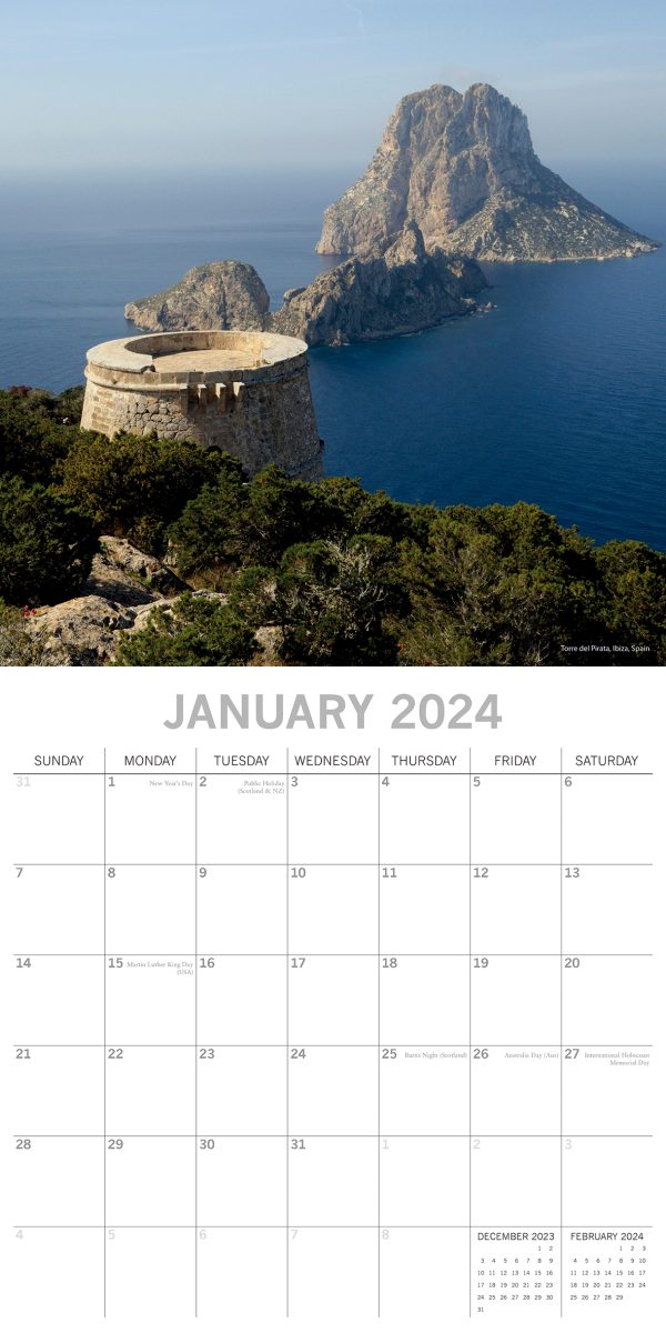 Mediterranean 2024 Square Wall Calendar 16 Month Planner Christmas New Year Gift