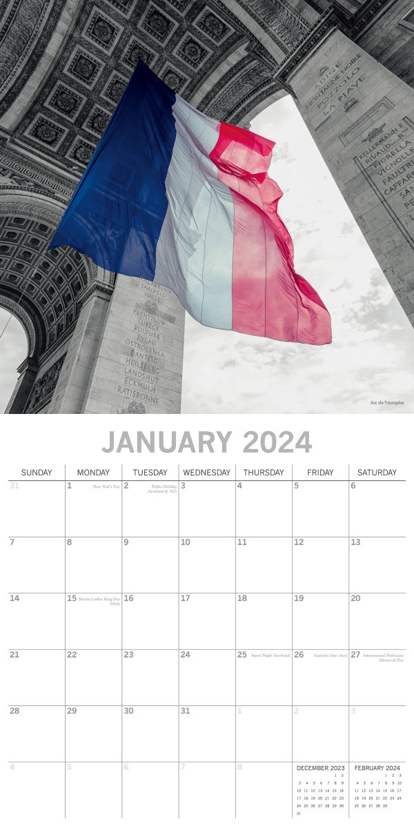 Paris Limelight – 2024 Square Wall Calendar 16 Months Planner Xmas New Year Gift