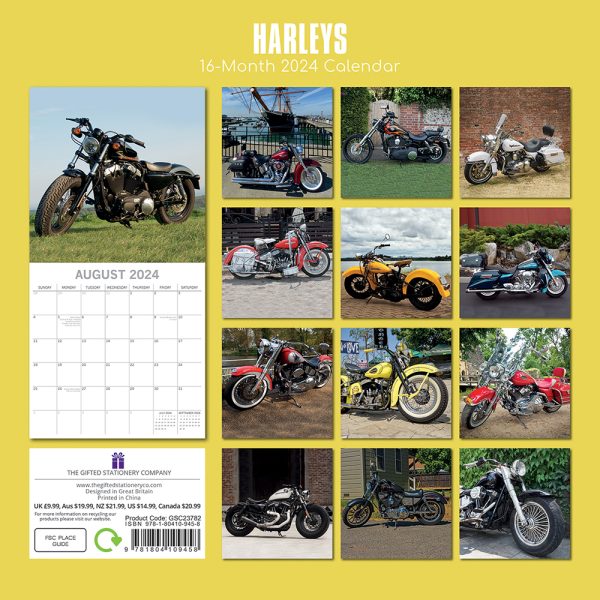 Harleys – 2024 Square Wall Calendar 16 Months Premium Planner Xmas New Year Gift