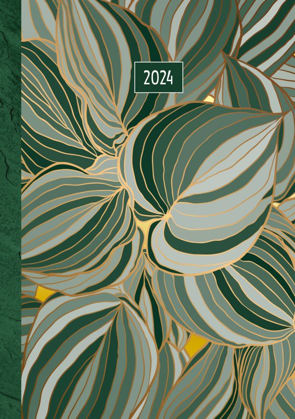 Golden Leaves – 2024 A5 Padded Cover Diary Premium Planner Book New Year Gift