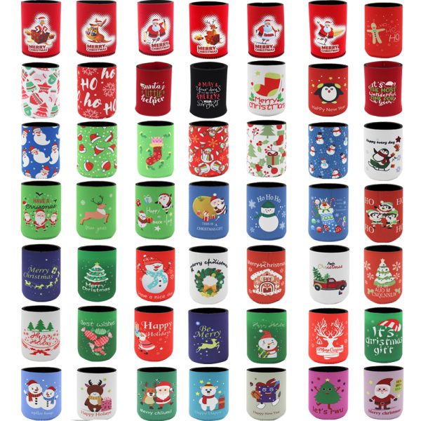 8x Christmas Stubby Stubbie Holders Beer Bottle Drink Can Cooler Santa Reindeer, H