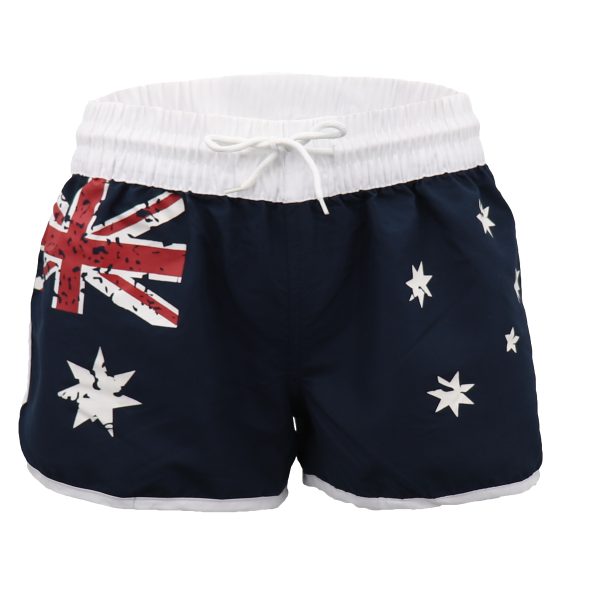 Ladies’ Women’s Board Shorts Australian Day Flag Gym Beach Aussie Swim Souvenir, Navy – 14