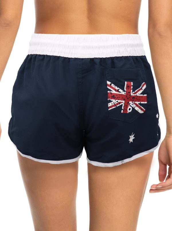 Ladies’ Women’s Board Shorts Australian Day Flag Gym Beach Aussie Swim Souvenir, Navy – 14