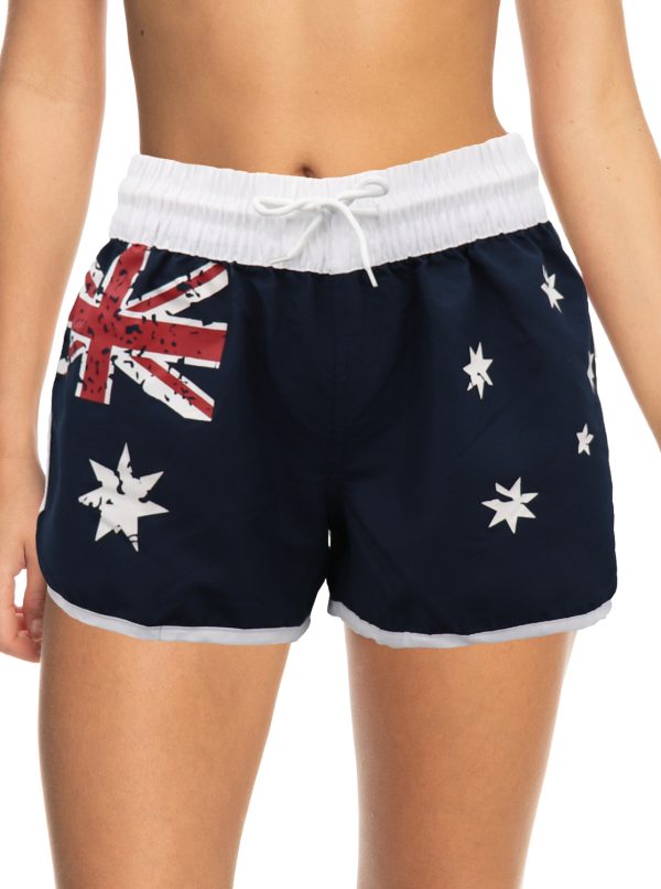 Ladies’ Women’s Board Shorts Australian Day Flag Gym Beach Aussie Swim Souvenir, Navy – 14