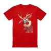 100% Cotton Christmas T-shirt Adult Unisex Tee Tops Funny Santa Party Custume, Reindeer (Red) – S