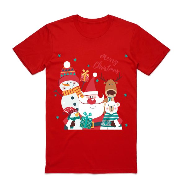 100% Cotton Christmas T-shirt Adult Unisex Tee Tops Funny Santa Party Custume, Santa Gathering (Red) – S