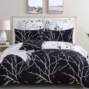 Tree Reversible Quilt/Doona/Duvet Cover Set - Black