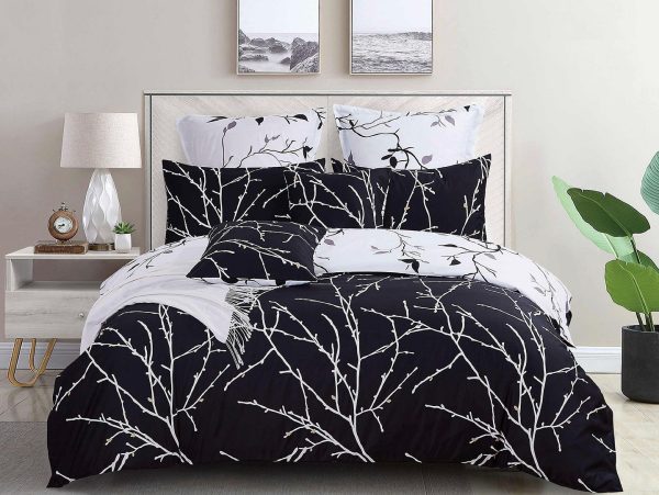 Tree Reversible Quilt/Doona/Duvet Cover Set – Black – DOUBLE