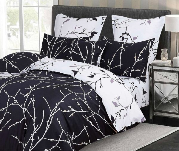 Tree Reversible Quilt/Doona/Duvet Cover Set – Black – DOUBLE