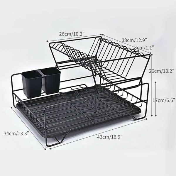 2 Tier Dish Drainer with Cutlery Holder Black