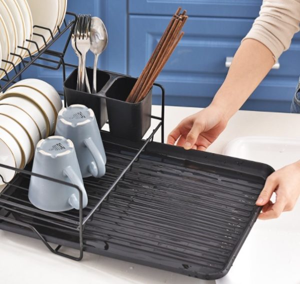 2 Tier Dish Drainer with Cutlery Holder Black