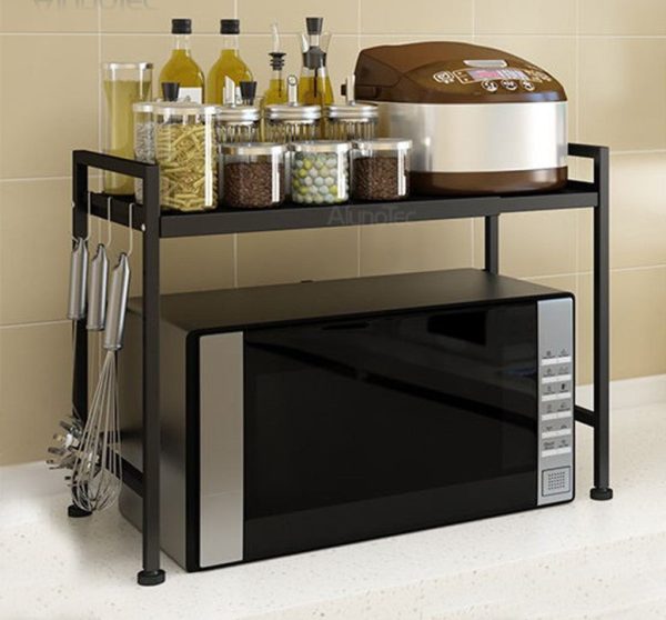 Adjustable Width & Height Microwave Shelf Black