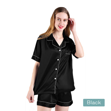 2pc satin short women pajamas set – L, Black