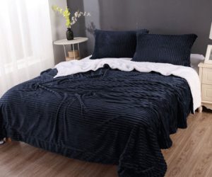 stripe flannel sherpa blanket queen navy