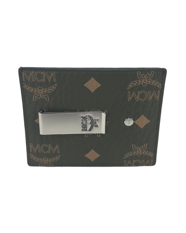 Signature Leather Money Clip Card Case with Monogrammed Design One Size Women