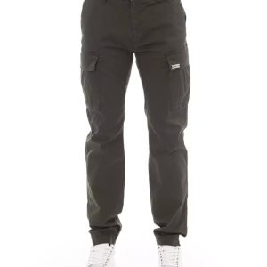 Solid Color Cargo Trousers with Zipper and Button Closure Men