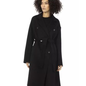 Woolen Trench Coat with Welt Pockets and Waist Belt S Women