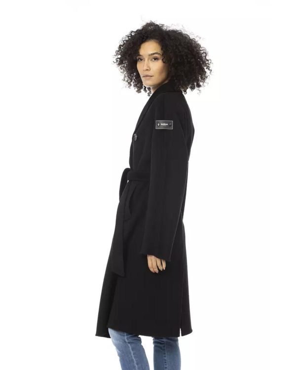 Woolen Trench Coat with Welt Pockets and Waist Belt S Women