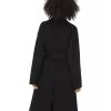 Woolen Trench Coat with Welt Pockets and Waist Belt S Women