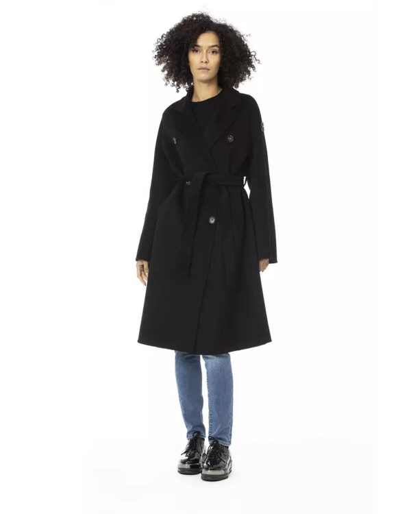 Woolen Trench Coat with Welt Pockets and Waist Belt S Women