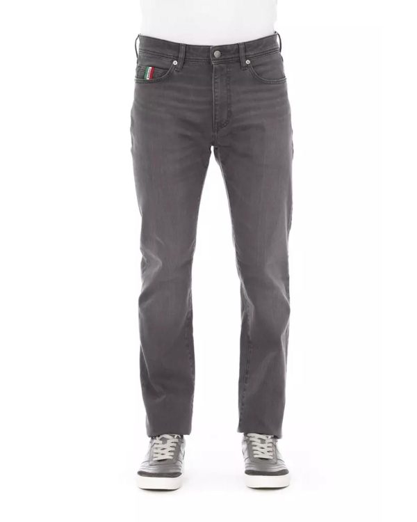 Logo Button Regular Man Jeans with Tricolor Insert – W36 US