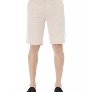 Solid Color Bermuda Shorts with Front Zipper and Button Closure. Men