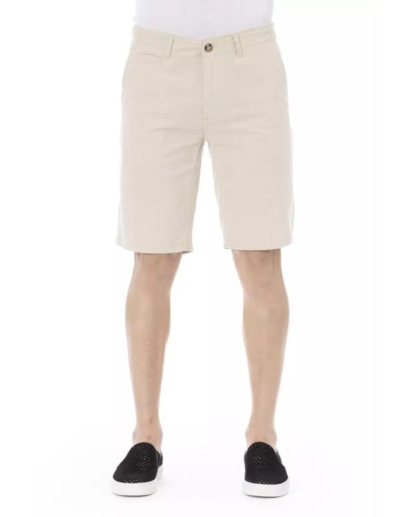 Solid Color Bermuda Shorts with Front Zipper and Button Closure. Men – W44 US