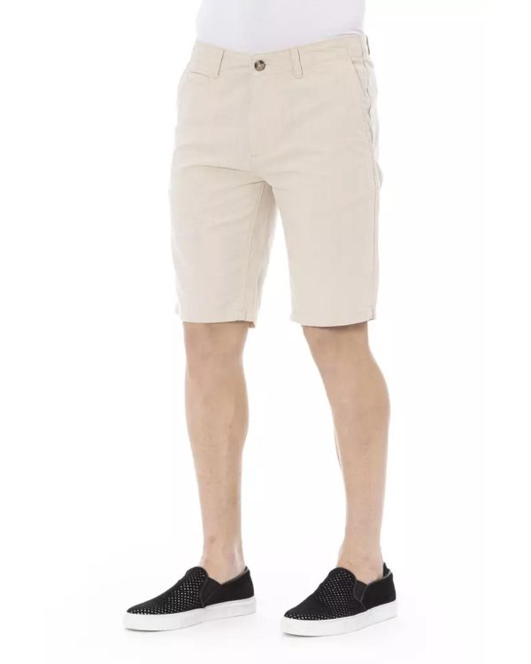 Solid Color Bermuda Shorts with Front Zipper and Button Closure. Men – W44 US