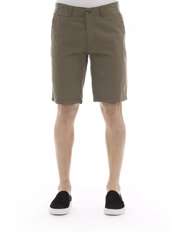 Solid Color Bermuda Shorts with Front Zipper and Button Closure Men – W46 US