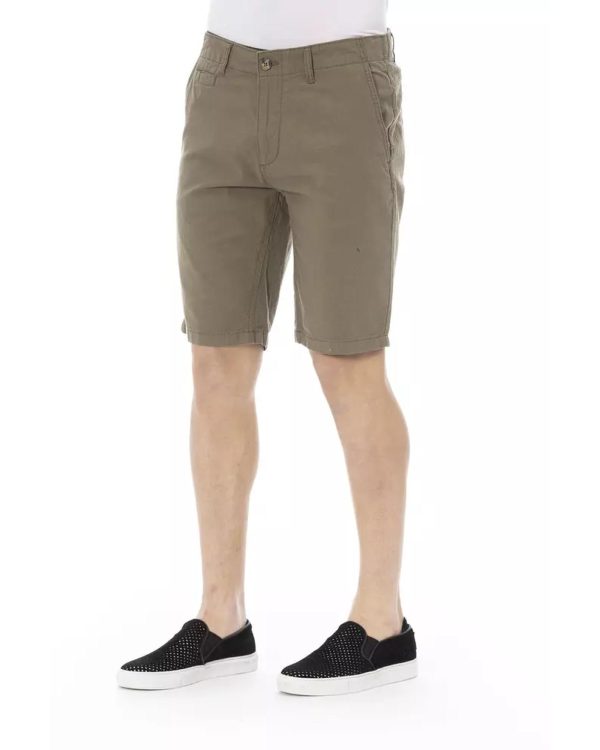 Solid Color Bermuda Shorts with Front Zipper and Button Closure Men – W46 US