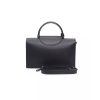 Black Leather Shoulder Bag with Flap Closure One Size Women