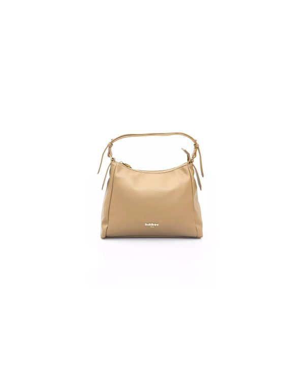 Golden Logo Shoulder Bag with Zip Closure and Internal Compartments One Size Women