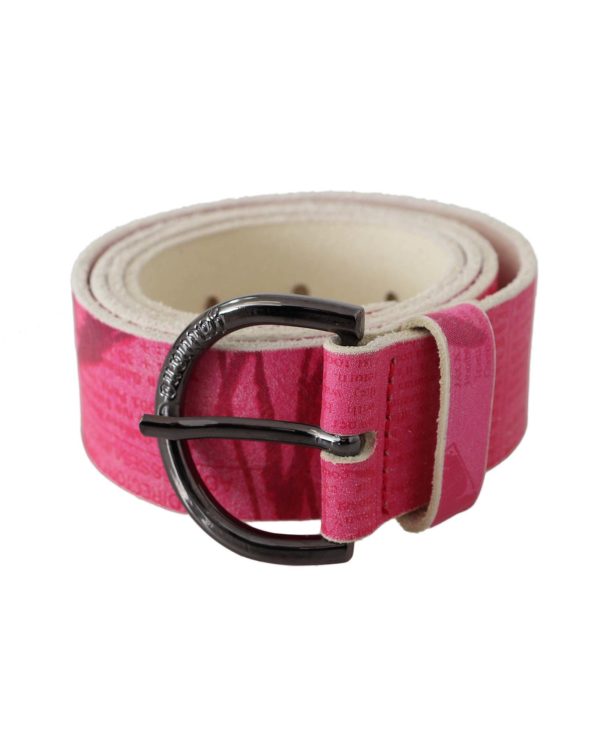 100% Authentic GALLIANO Pink Leather Fashion Belt with Black-tone Hardware Women – 90 cm