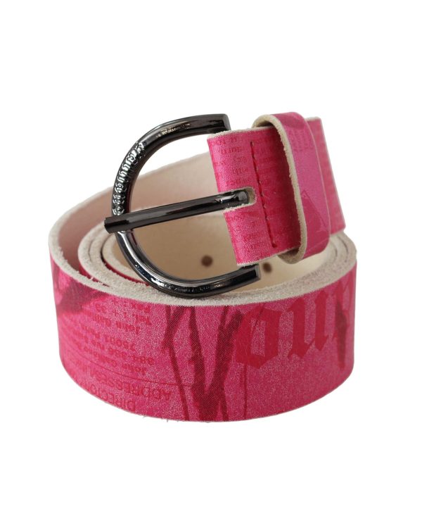 100% Authentic GALLIANO Pink Leather Fashion Belt with Black-tone Hardware Women – 90 cm