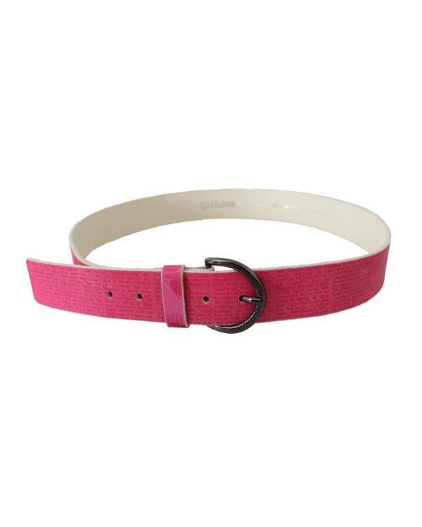 100% Authentic GALLIANO Pink Leather Fashion Belt with Black-tone Hardware Women – 90 cm