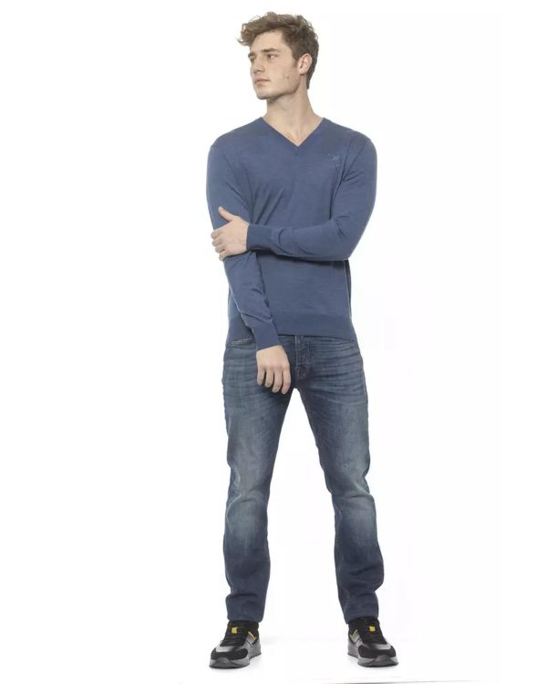 Cashmere V-neck Sweater with Embroidered Logo L Men