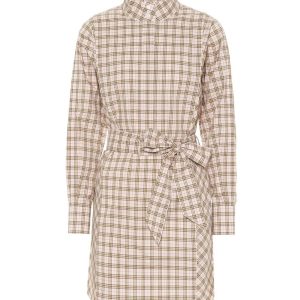 Iconic Check Cotton Shirt Dress with Long Sleeves and Belt 40 IT Women