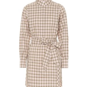 Iconic Check Cotton Shirt Dress with Long Sleeves and Belt 44 IT Women