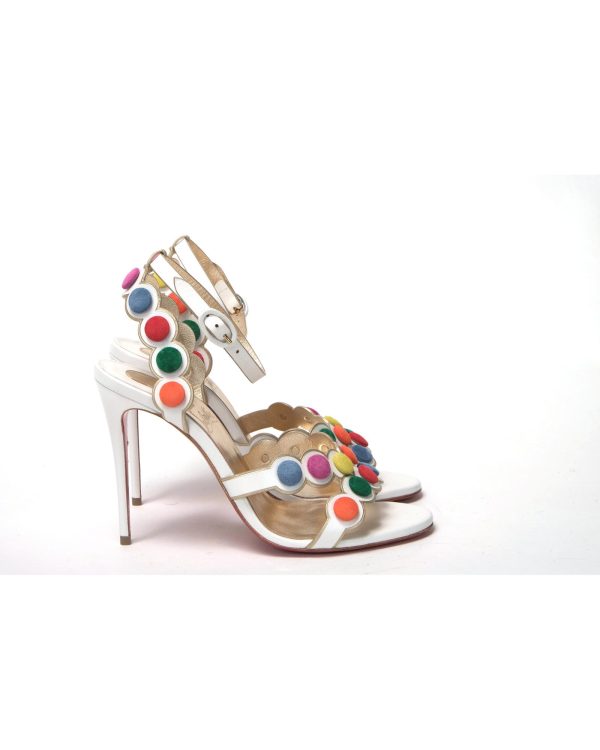 White Leather High Heels with Multi-Coloured Spot Design Women – 37.5 EU