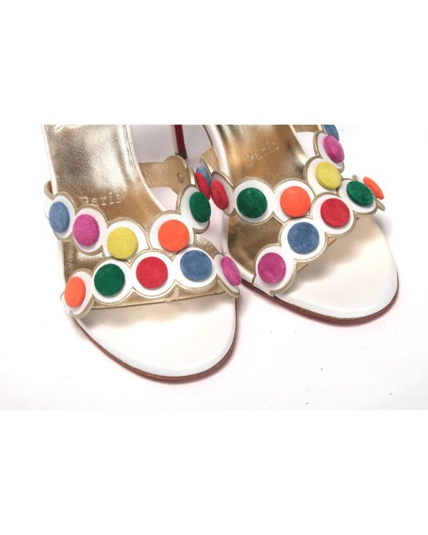 White Leather High Heels with Multi-Coloured Spot Design Women – 37.5 EU