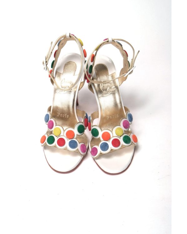 White Leather High Heels with Multi-Coloured Spot Design Women – 37.5 EU