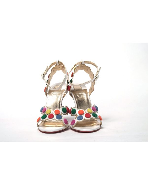 White Leather High Heels with Multi-Coloured Spot Design Women – 37.5 EU