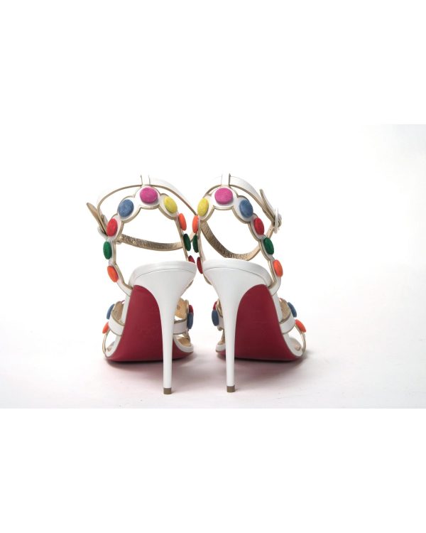 White Leather High Heels with Multi-Coloured Spot Design Women – 37.5 EU