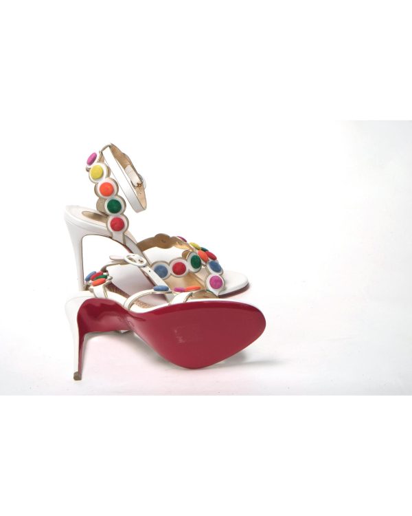 White Leather High Heels with Multi-Coloured Spot Design Women – 37.5 EU