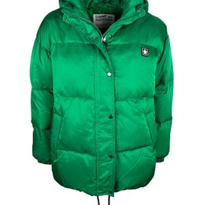 Padded Down Jacket with Hood and Logo Print S Women