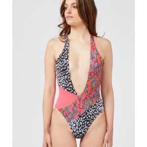 Patterned Body Swimsuit with Wide Neckline