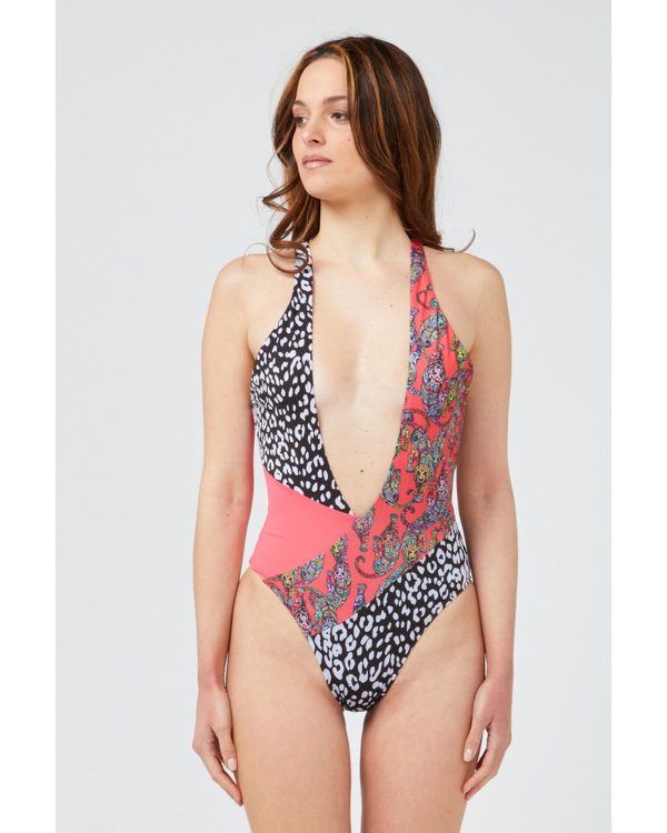 Patterned Body Swimsuit with Wide Neckline – M