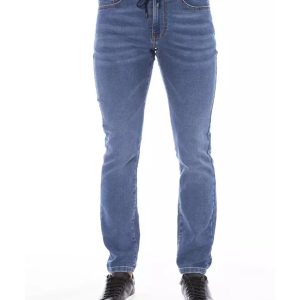 Button and Lace Closure Mens Jeans with Logo Lable Men